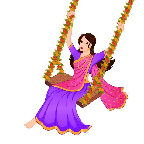 Happy Teej Festival Womans Enjoying On Swing Vector, Lady, Swing ...