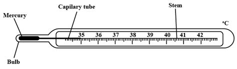 Draw a neat labelled diagram of a laboratory thermometer.