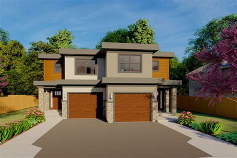 Plan 67718MG: Duplex House Plan For The Small Narrow Lot | Duplex house ...