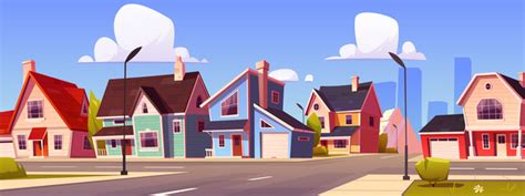 Rural cottages suburban street with buildings Vector Image