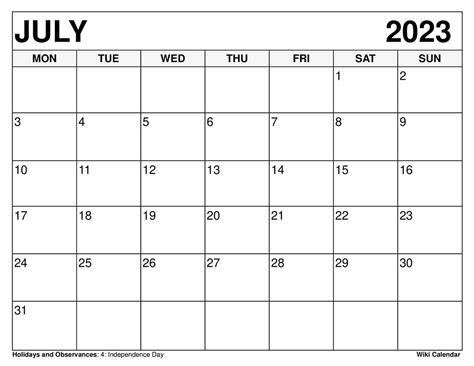 Free Printable July 2023 Calendar Templates With Holidays