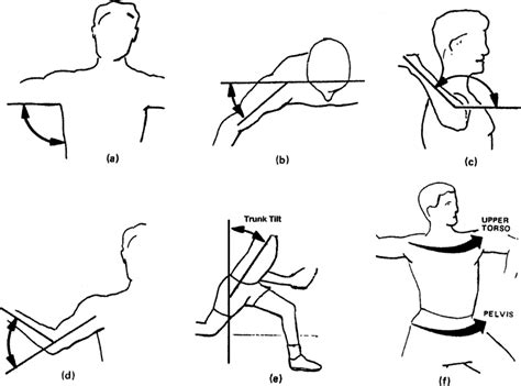 Definition of kinematic variables: (a) shoulder abduction, (b ...