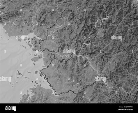 Gyeonggi-do, province of South Korea. Grayscale elevation map with ...