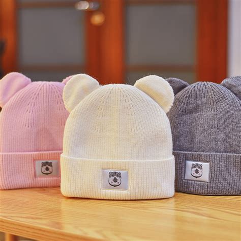 Beanie Hat With Ears Women Cute Hat Whitepinkgrey/knit Hat/ - Etsy