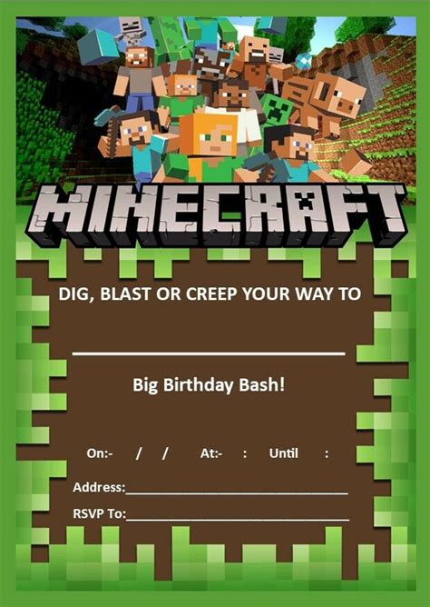 MINECRAFT BIRTHDAY PARTY INVITATIONS, CHILDREN, GIRLS, BOYS, UNISEX ...