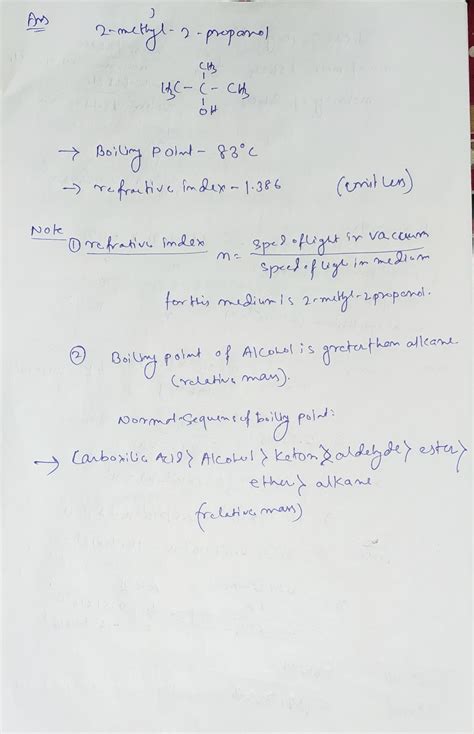 [Solved] Boiling Point of 2-methyl-2-propanol and refractive index ...