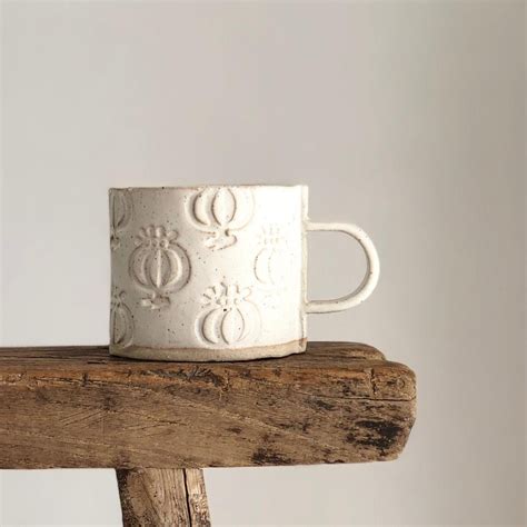 Handmade stoneware mug – Seed head design – ceramic pottery | Rebecca ...