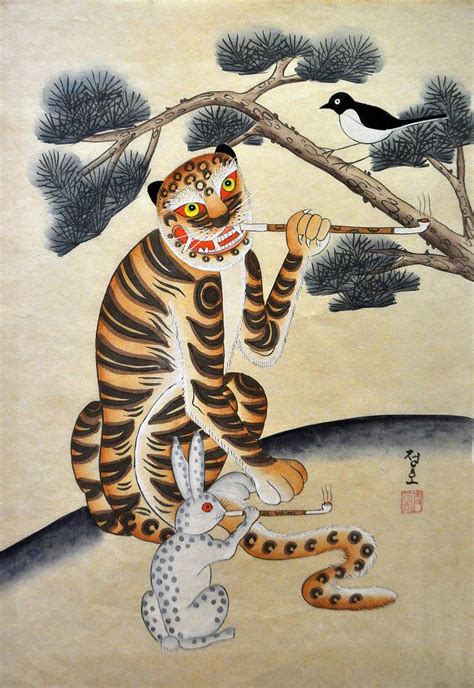 Folk tales Korean Tiger Water Color painting Original signed Painting ...