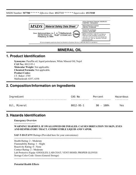 MSDS Mineral Oil