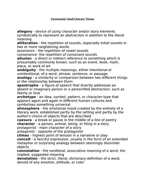 American Literature Glossary - Commonly Used Literary Terms allegory ...