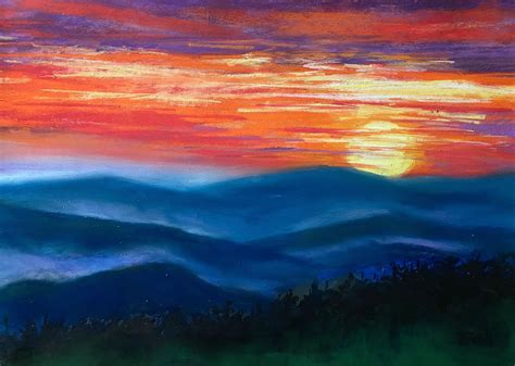 Cades Cove Smokey Mountains Sunset Original Pastel Painting by | Etsy ...