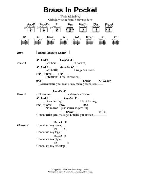 Brass In Pocket by The Pretenders - Guitar Chords/Lyrics - Guitar ...