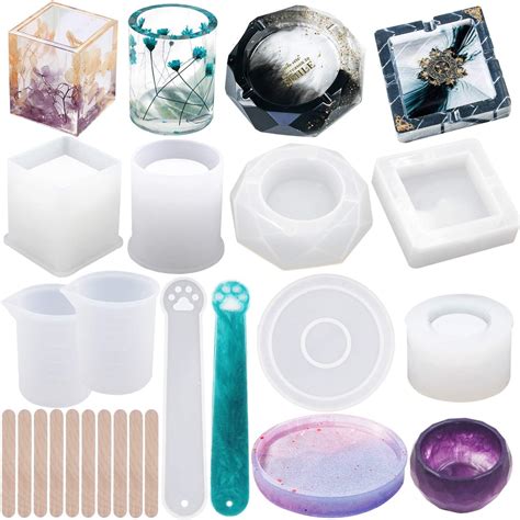 EuTengHao Resin Silicone Mold 19Pcs Large Resin Casting Molds Includes ...