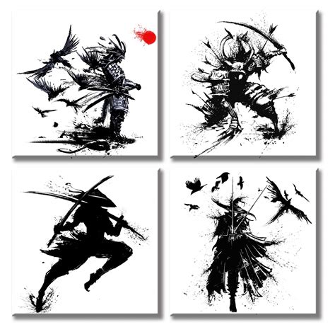 Buy Japanese Samurai Canvas Wall Art Black and White Warrior Figure ...