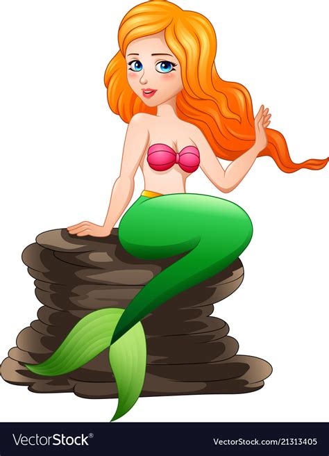 Cartoon mermaid sitting on the rock Royalty Free Vector