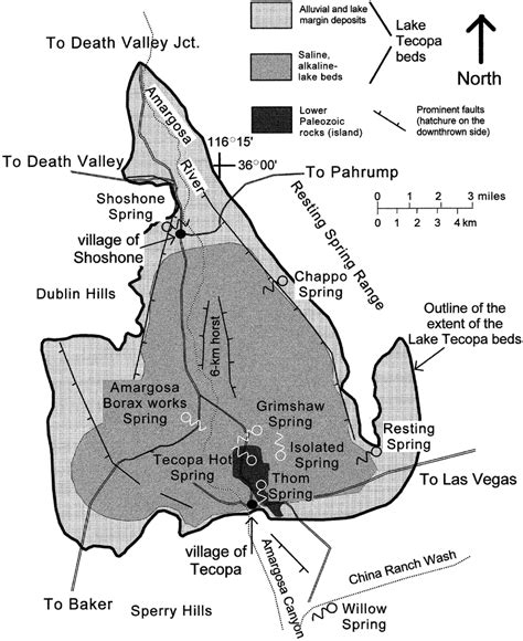 Map of the Tecopa basin, showing locations of springs and other ...