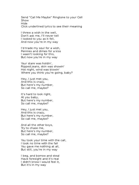 Call Me Maybe Lyrics | PDF