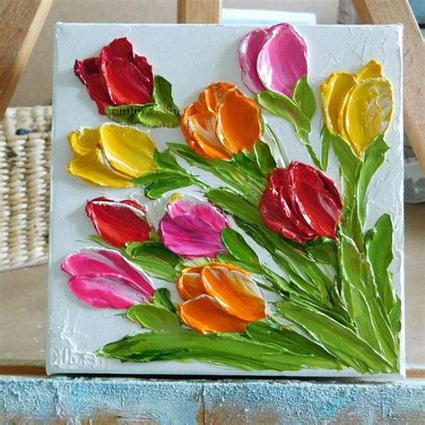 Mixed tulips to make your home feel like spring! This is a oil impasto ...