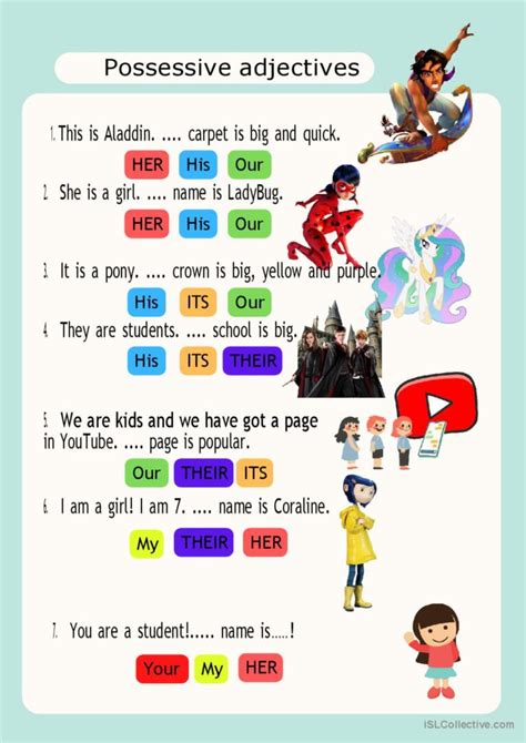 Possessive adjectives: English ESL worksheets pdf & doc