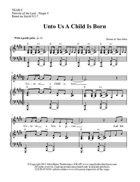 Unto Us A Child Is Born Sheet Music PDF (Dennis Allen / Nan Allen ...