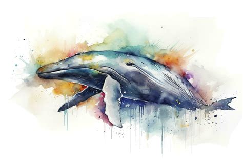 A whale breaching in a stormy ocean watercolor painting, beautiful ...