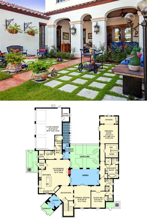 Spanish Colonial House Plan with Central Courtyard