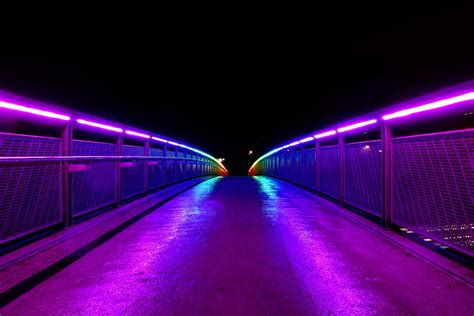 Purple neon light, Bridge, Lights, Railings HD wallpaper | Wallpaper Flare