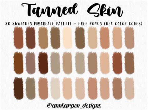 Tanned Skin Procreate Palette, 30 HEX Color Codes, Instant Digital ...