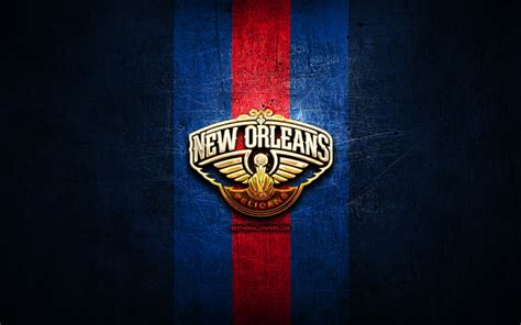 Download wallpapers New Orleans Pelicans, golden logo, NBA, blue metal ...