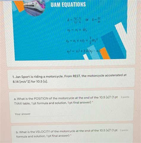 [Solved] Complete equation 1 part a and b. UAM EQUATIONS a = or a= Up ...