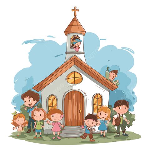 Childrens Church Vector, Sticker Clipart Children In Front Of Church ...