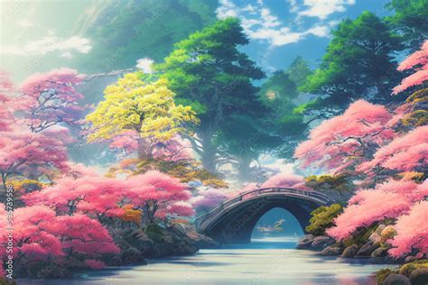 Japan anime scenery wallpaper featuring beautiful pink cherry trees and ...