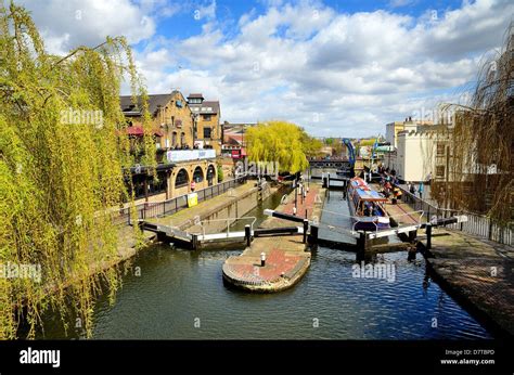 Camden Town canal lock and market London Stock Photo - Alamy