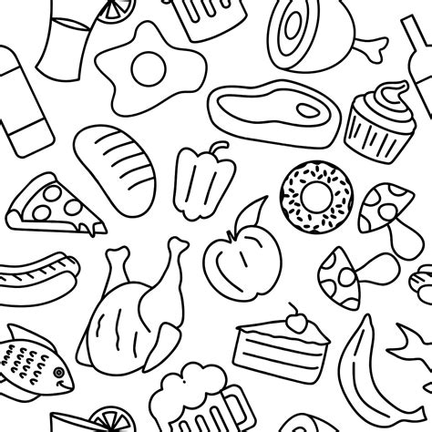 Food Doodle Seamless Pattern Vector Illustration Line Art Style Outline ...