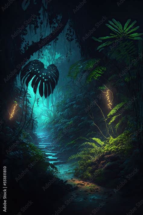 Night tropical jungle background Stock Illustration | Adobe Stock