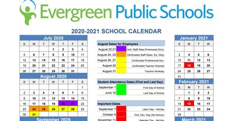 2020-21 District Calendar | Evergreen Public Schools - Google Sheets