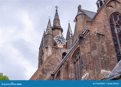 Clock on the Oude Kerk, or Old Church, in Delft Stock Image - Image of ...