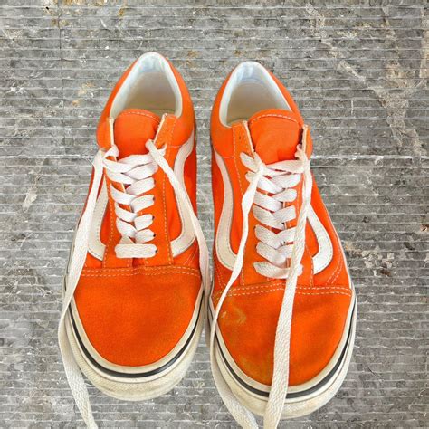 ORANGE OLD SKOOL VANS WORN MULTIPLE TIMES GOOD... - Depop