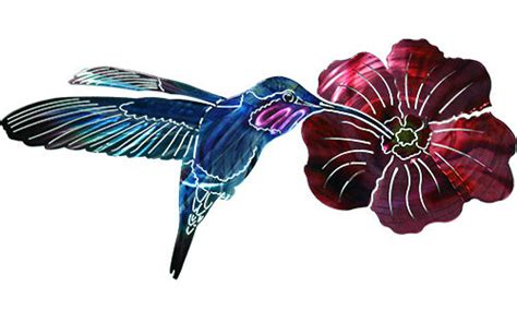 3D Hummingbird With Flower - Metal Wall Art