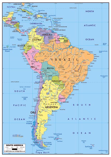 Large political map of South America with roads and major cities ...