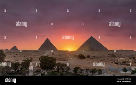 Sunset at the Pyramids of Giza, Egypt Stock Photo - Alamy