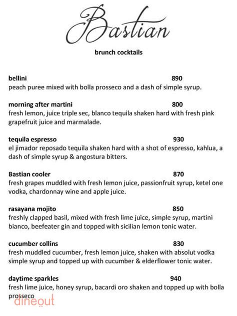 Menu of Bastian, Worli, Mumbai | Dineout discovery