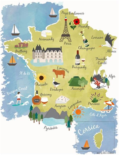 Illustrated map showing the main tourist Regions of France including ...