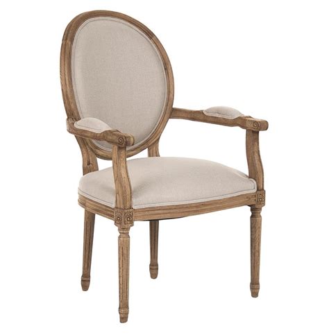 Madeleine French Country Louis XVI Linen Oval Dining Arm Chair