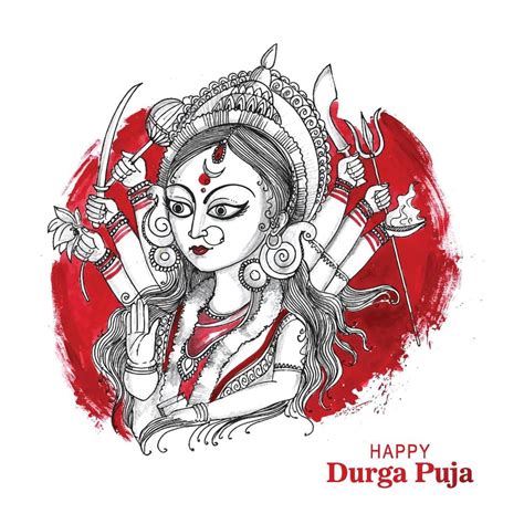 Hand draw happy durga puja festival indian holiday sketch background ...