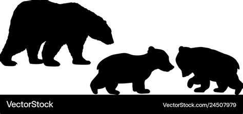 Bear family two cubs black silhouette animals Vector Image