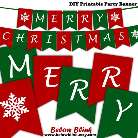 Merry Christmas Banner Printable Christmas Banner Snowflake - Etsy ...