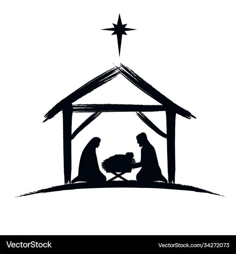 Nativity scene silhouette jesus in manger star Vector Image