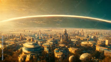 Ancient Alien Civilization Metropolis on Exoplanet Aerial View Art ...