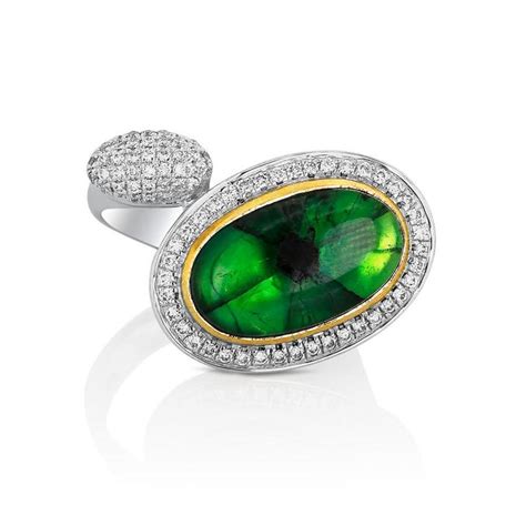 Trapiche Emerald Diamond White and Yellow Gold Ring For Sale at 1stdibs